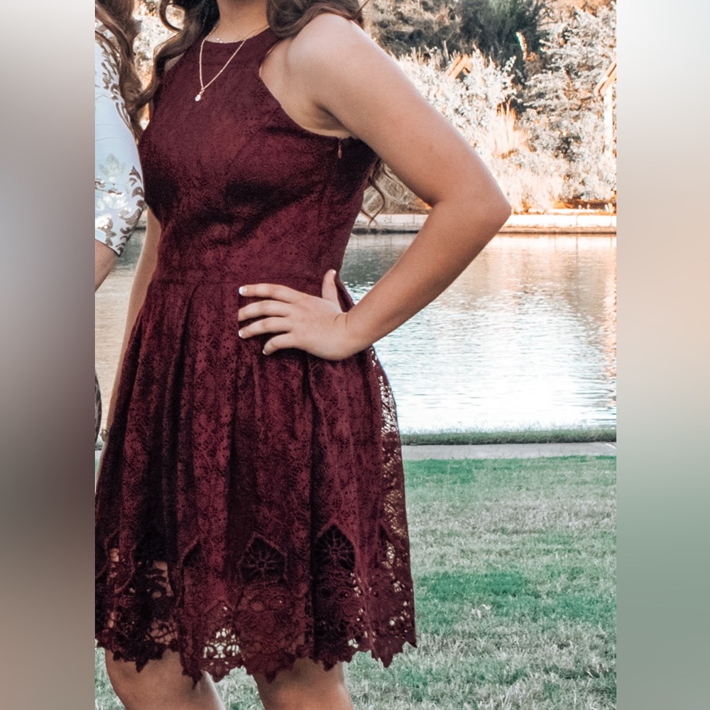 Altar’d State Wine Lace Halter Dress Sleeveless